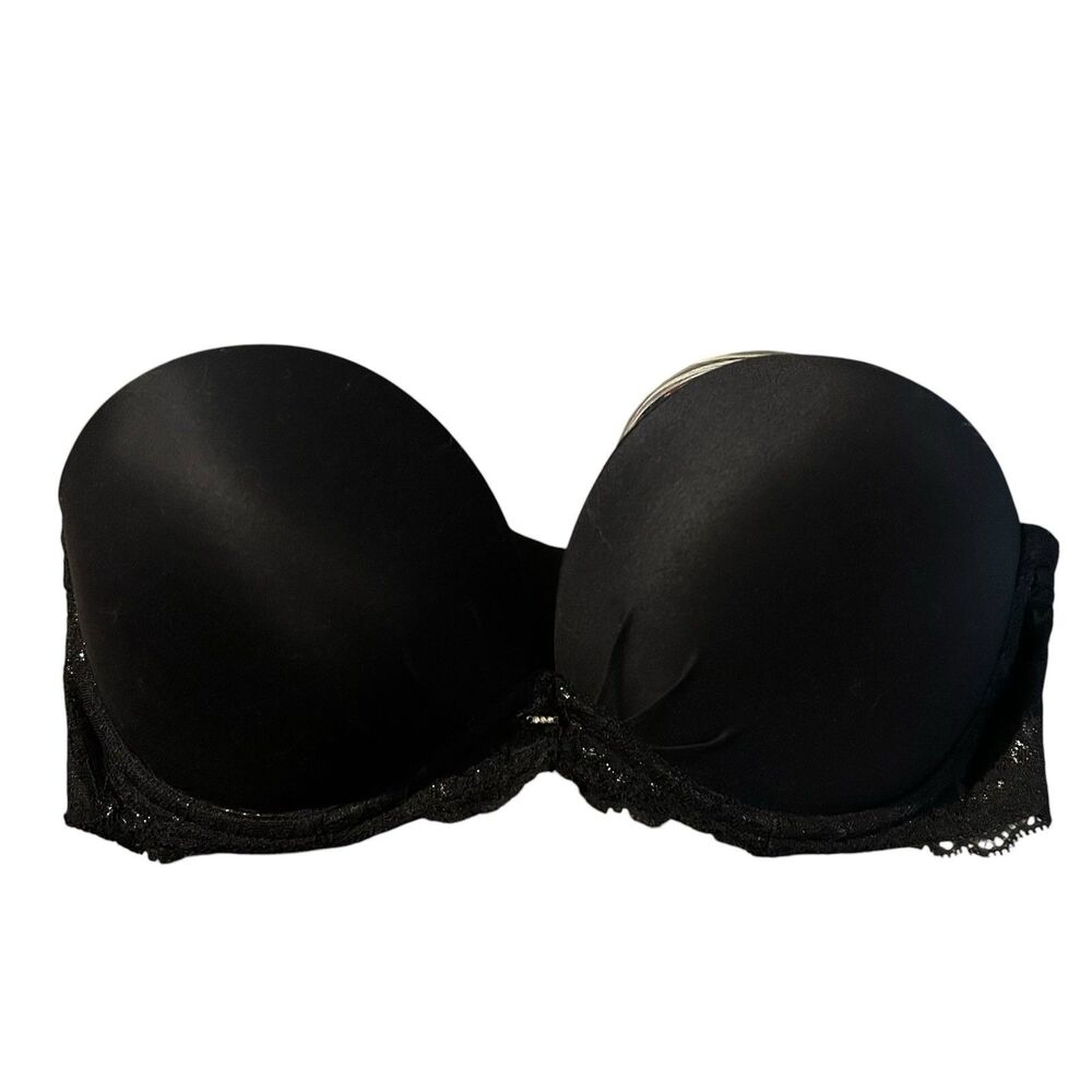Victoria Secret Bra 34D Black T-Shirt Bra Fabulous By Victoria Strapless